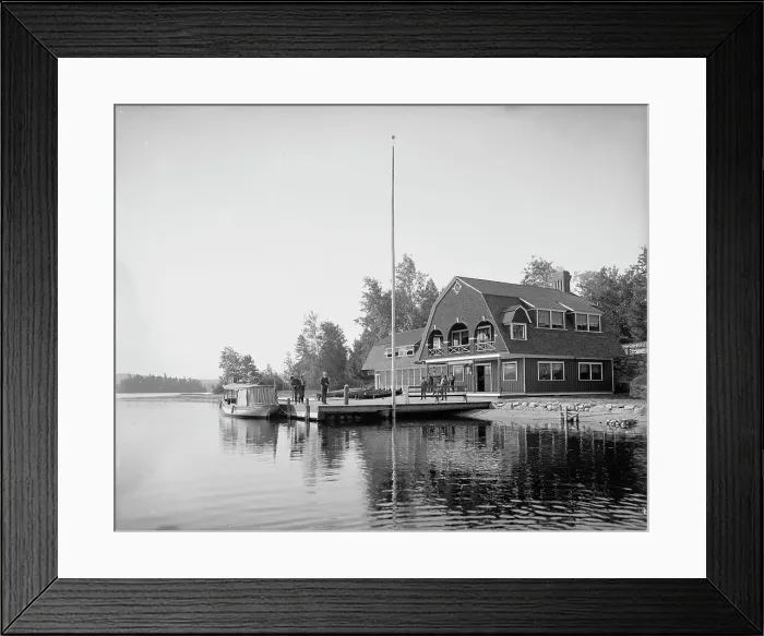 Framed Print : Raquette Lake, casino at the Antlers, Adirondack Mts. N.Y. between 1900 and 1905. Creator: Unknown Framed Print : Raquette Lake, casino at the Antlers, Adirondack Mts. N.Y. between 1900 and 1905. Creator: Unknown