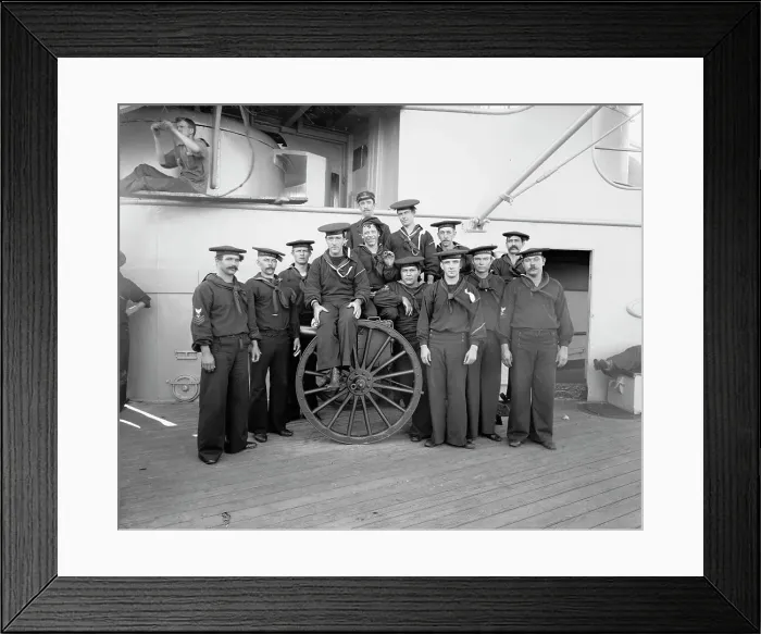 Framed Print : U.S.S. New York, a gun crew, anniversary of Santiago, 1899, 1899. Creator: Edward H Hart Framed Print : U.S.S. New York, a gun crew, anniversary of Santiago, 1899, 1899. Creator: Edward H Hart