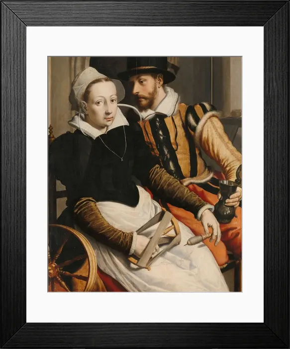Framed Print : Man and Woman at a Spinning Wheel, c.1560-c.1570. Creator: Pieter Pietersz. the elder Framed Print : Man and Woman at a Spinning Wheel, c.1560-c.1570. Creator: Pieter Pietersz. the elder
