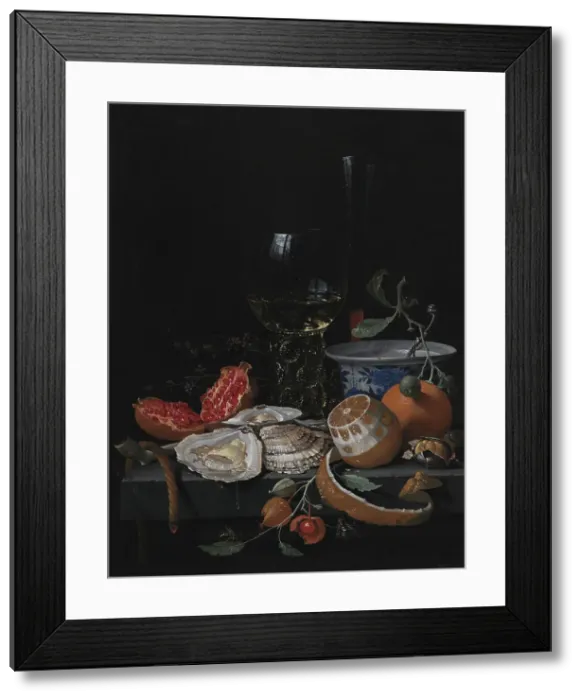 Framed Print : Oysters, Fruit and a Wineglass on a Stone Table, 1671-1679. Creator: Abraham Mignon Framed Print : Oysters, Fruit and a Wineglass on a Stone Table, 1671-1679. Creator: Abraham Mignon