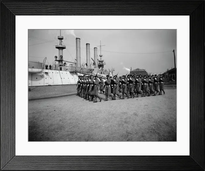 Framed Print : U.S.S. Brooklyn, Marine guard company drill, (1897?). Creator: Unknown Framed Print : U.S.S. Brooklyn, Marine guard company drill, (1897?). Creator: Unknown