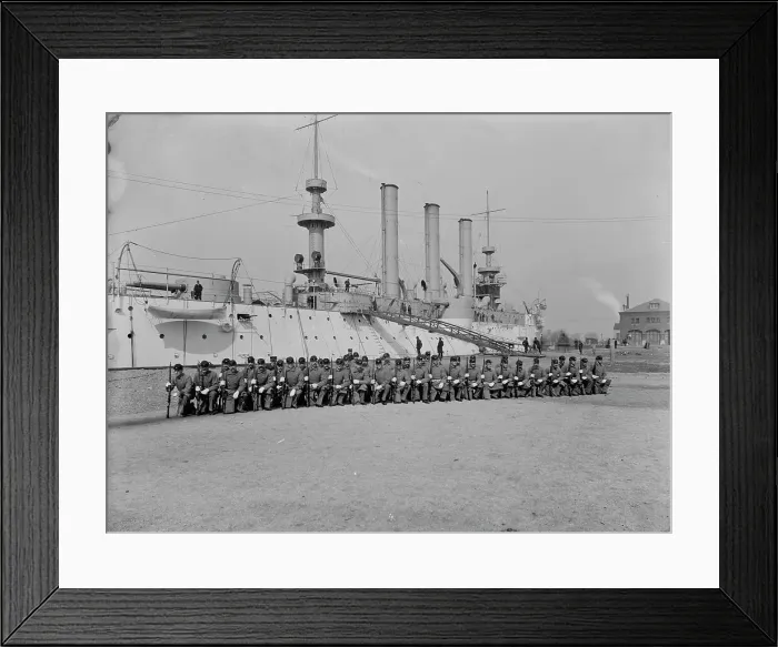 Framed Print : U.S.S. Brooklyn, Marine guard company drill, (1897?). Creator: Unknown Framed Print : U.S.S. Brooklyn, Marine guard company drill, (1897?). Creator: Unknown