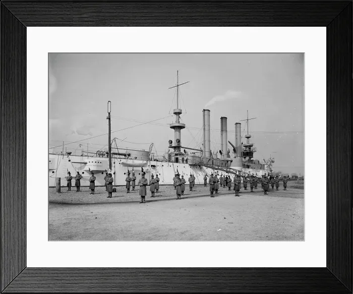 Framed Print : U.S.S. Brooklyn, Marine guard signal drill, (1897?). Creator: Unknown Framed Print : U.S.S. Brooklyn, Marine guard signal drill, (1897?). Creator: Unknown
