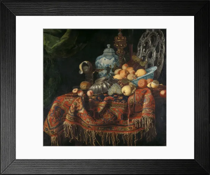 Framed Print : Still Life with Fruit, Plates and Dishes on a Turkish Carpet, 1650-1680. Creator: Simon Luttichuys Framed Print : Still Life with Fruit, Plates and Dishes on a Turkish Carpet, 1650-1680. Creator: Simon Luttichuys