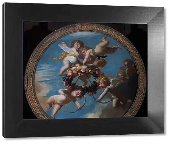 Putti with a Wreath of Flowers, c.1650. Creator: Workshop of Gerard van Honthorst