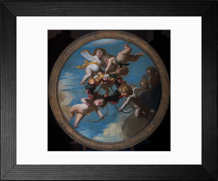 Framed Print : Putti with a Wreath of Flowers, c.1650. Creator: Workshop of Gerard van Honthorst Framed Print : Putti with a Wreath of Flowers, c.1650. Creator: Workshop of Gerard van Honthorst