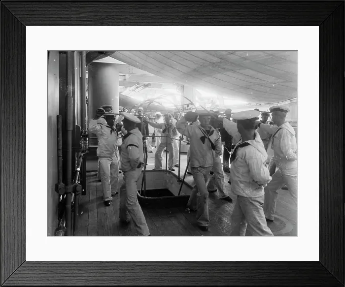Framed Print : U.S.S. Brooklyn, single stick exercise, between 1896 and 1899. Creator: Unknown Framed Print : U.S.S. Brooklyn, single stick exercise, between 1896 and 1899. Creator: Unknown