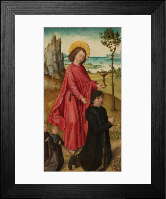 Framed Print : A Donor and his two Sons with Saint John the Evangelist, inner left wing of a triptych, c.1480-c.148 Creator: Master of the Saint Ursula Legend