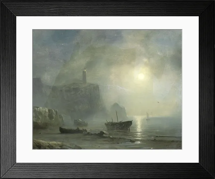 Framed Print : View of a Rocky Coast by Moonlight, 1830-1880. Creator: Theodore Gudin Framed Print : View of a Rocky Coast by Moonlight, 1830-1880. Creator: Theodore Gudin