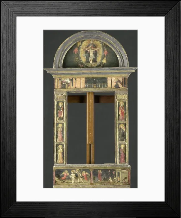 Framed Print : Frame depicting the Annunciation, Baptism of Christ, Entry into Jerusalem, Saints Cecilia and Cather Creator: Circle of Giovanni di Francesco del Cervelliera Framed Print : Frame depicting the Annunciation, Baptism of Christ, Entry into Jerusalem, Saints Cecilia and Cather Creator: Circle of Giovanni di Francesco del Cervelliera