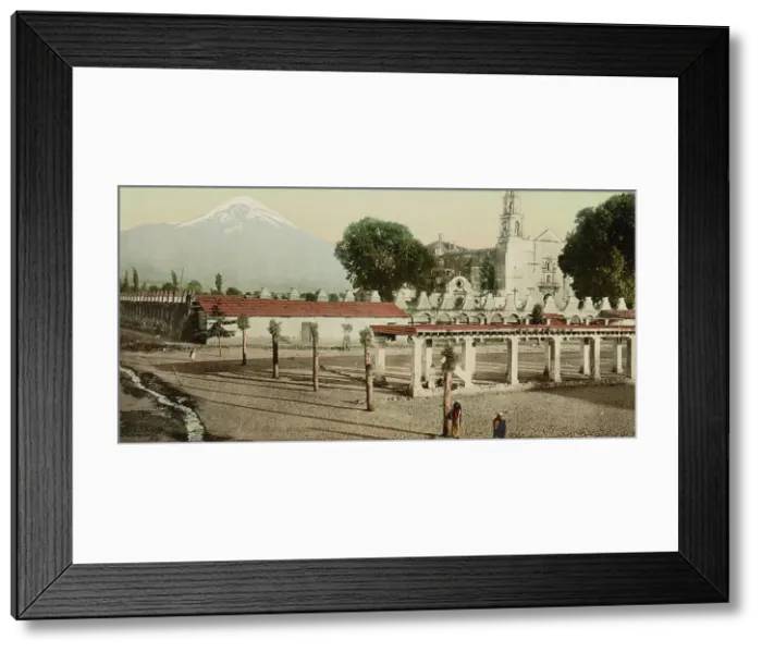 Framed Print : Mexico, Popocatapetl [sic] from plaza, Amecameca, between 1884 and 1900. Creator: William H. Jackson