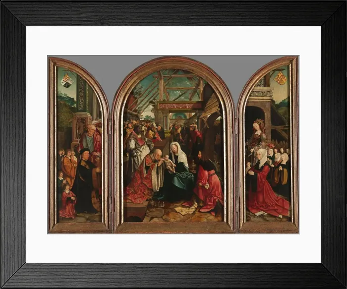 Framed Print : Triptych with the Adoration of the Magi (centre panel), the Donor and his Six Sons with St Jerome (i Creator: Jacob Cornelisz. van Oostsanen) Framed Print : Triptych with the Adoration of the Magi (centre panel), the Donor and his Six Sons with St Jerome (i Creator: Jacob Cornelisz. van Oostsanen)