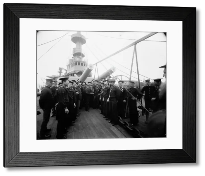 Framed Print : U.S.S. Oregon, distributing mail, between 1896 and 1901. Creator: Unknown Framed Print : U.S.S. Oregon, distributing mail, between 1896 and 1901. Creator: Unknown