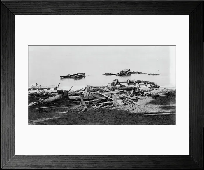 Framed Print : Ruines of life saving station, Pointe aux Barques, Mich. after storm, Nov. 9, 1913, 1913 Nov 9. Creator: Unknown Framed Print : Ruines of life saving station, Pointe aux Barques, Mich. after storm, Nov. 9, 1913, 1913 Nov 9. Creator: Unknown