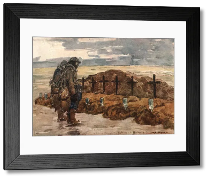 Framed Print : Sur le front d'artois (fevrier 1916); Tombes des camarades. (Chaque bouteille contient... 1916. Creator: Jean Lefort) Framed Print : Sur le front d'artois (fevrier 1916); Tombes des camarades. (Chaque bouteille contient... 1916. Creator: Jean Lefort)