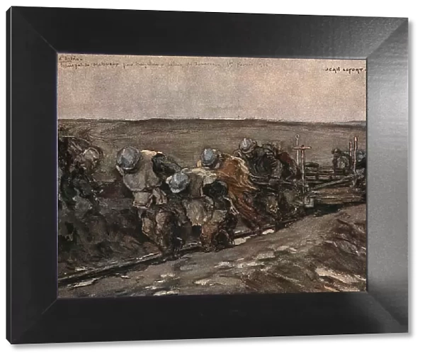 Sur le front d'artois (fevrier 1916); Transporte de materiaux pour tranchees, 1916. Creator: Jean Lefort