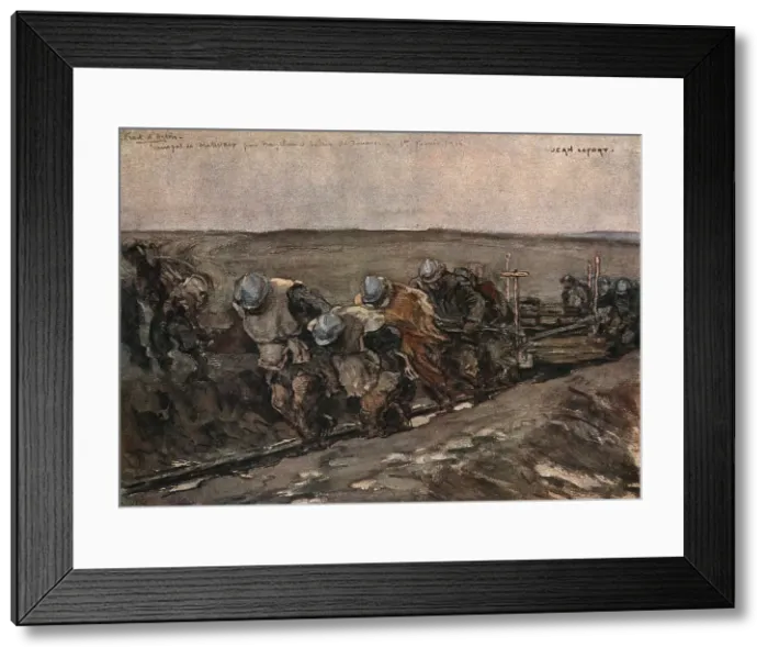 Framed Print : Sur le front d'artois (fevrier 1916); Transporte de materiaux pour tranchees, 1916. Creator: Jean Lefort Framed Print : Sur le front d'artois (fevrier 1916); Transporte de materiaux pour tranchees, 1916. Creator: Jean Lefort