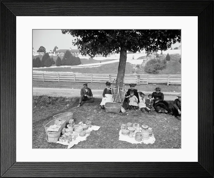 Framed Print : Indian basket market, Mackinac, An, c1905. Creator: Unknown Framed Print : Indian basket market, Mackinac, An, c1905. Creator: Unknown
