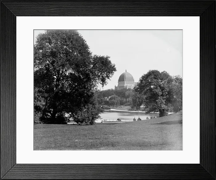 Framed Print : Central Park, New York, boat pond and Temple Beth-El, ca 1900. Creator: Unknown Framed Print : Central Park, New York, boat pond and Temple Beth-El, ca 1900. Creator: Unknown