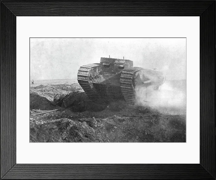 Framed Print : Un tank en action; la tourelle de gauche est armee d'un petit canon de marine a tir rapide, 1916. Creator: Unknown Framed Print : Un tank en action; la tourelle de gauche est armee d'un petit canon de marine a tir rapide, 1916. Creator: Unknown
