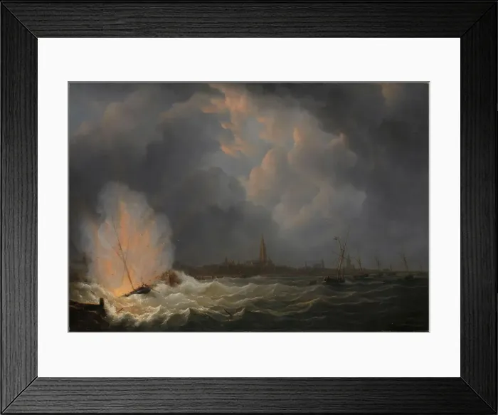Framed Print : The Explosion of Gunboat nr 2, under Command of Jan van Speijk, off Antwerp, 5 February 1831, 1832. Creator: Martinus Schouman Framed Print : The Explosion of Gunboat nr 2, under Command of Jan van Speijk, off Antwerp, 5 February 1831, 1832. Creator: Martinus Schouman