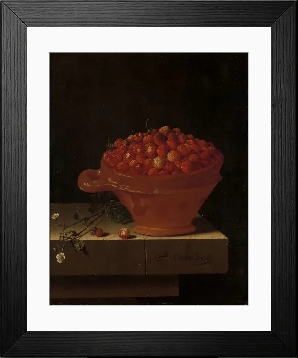 Framed Print : A Bowl of Strawberries on a Stone Plinth, 1696. Creator: Adriaen Coorte Framed Print : A Bowl of Strawberries on a Stone Plinth, 1696. Creator: Adriaen Coorte