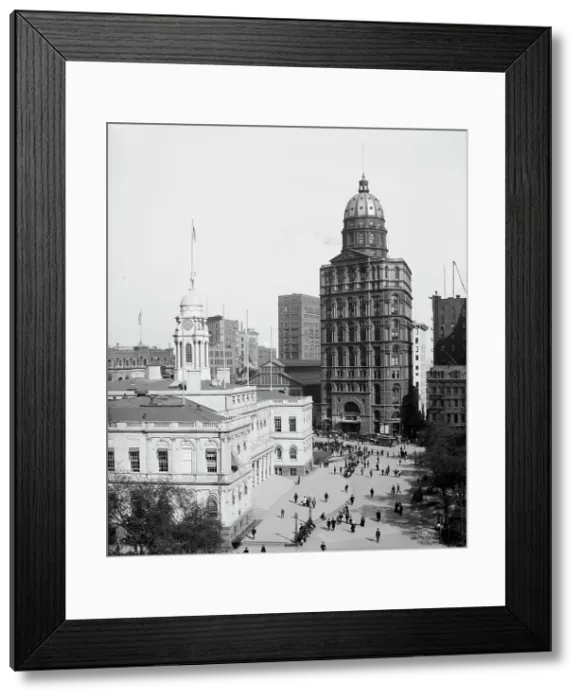 Framed Print : City Hall and World Building, New York. c1905. Creator: Unknown Framed Print : City Hall and World Building, New York. c1905. Creator: Unknown