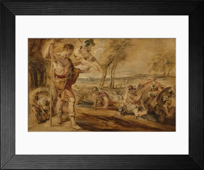 Framed Print : Cadmus, Guided by Minerva, Observes the Spartoi Fighting, before 1747. Creator: Unknown Framed Print : Cadmus, Guided by Minerva, Observes the Spartoi Fighting, before 1747. Creator: Unknown