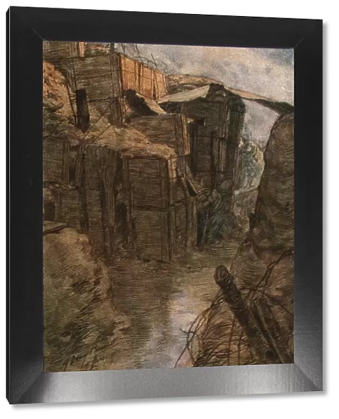 Trois aquarelles du front; Tranchee entre Bethincourt et le bois de Forges, 1916. Creator: Douy Pascault
