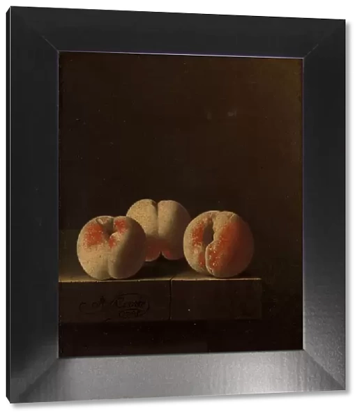 Three Peaches on a Stone Plinth, 1705. Creator: Adriaen Coorte