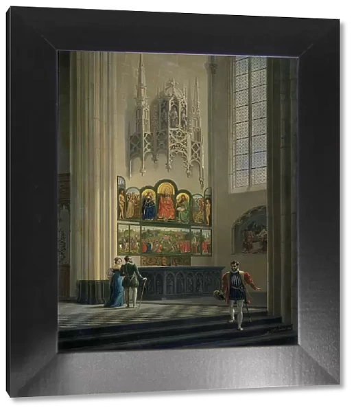 The Ghent Altarpiece by the van Eyck Brothers in St Bavo Cathedral in Ghent, 1829. Creator: Pieter-Frans De Noter