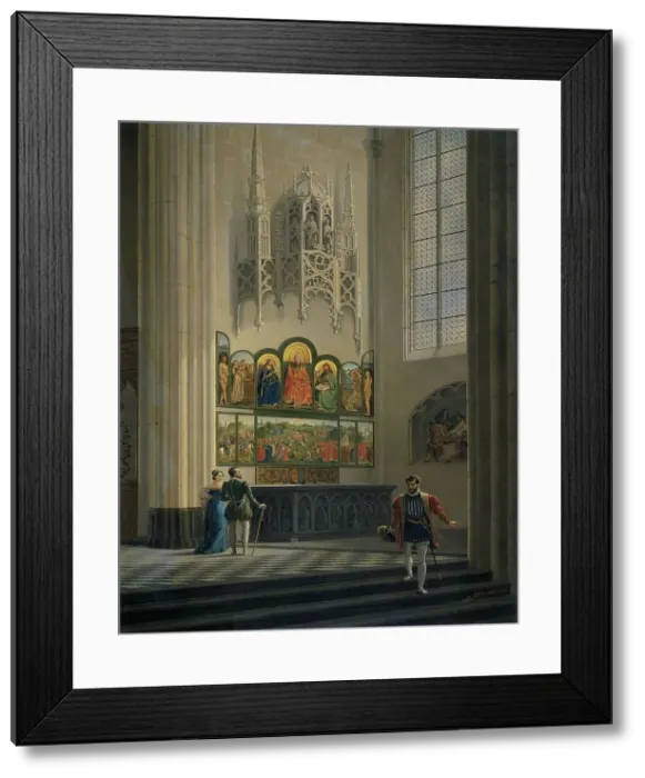 Framed Print : The Ghent Altarpiece by the van Eyck Brothers in St Bavo Cathedral in Ghent, 1829. Creator: Pieter-Frans De Noter Framed Print : The Ghent Altarpiece by the van Eyck Brothers in St Bavo Cathedral in Ghent, 1829. Creator: Pieter-Frans De Noter