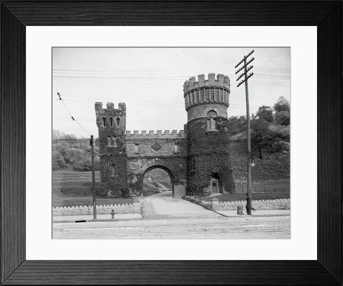 Framed Print : The Elsinore Tower gate, Eden Park, Cincinnati, Ohio, c.between 1900 and 1910. Creator: Unknown Framed Print : The Elsinore Tower gate, Eden Park, Cincinnati, Ohio, c.between 1900 and 1910. Creator: Unknown