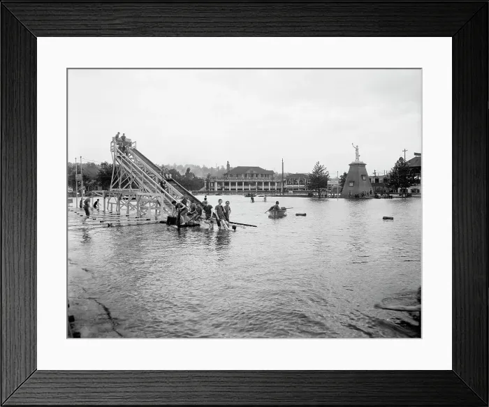 Framed Print : Chester Park, toboggan slide on the lake, Cincinnati, Ohio, c.between 1900 and 1910. Creator: Unknown Framed Print : Chester Park, toboggan slide on the lake, Cincinnati, Ohio, c.between 1900 and 1910. Creator: Unknown