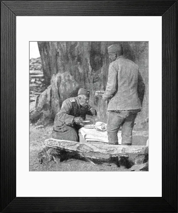 Framed Print : Le commandant d'une des plus fameuses divisions serbes, dejeunant pres de son poste... 1916. Creator: Vladimir Betzitch Framed Print : Le commandant d'une des plus fameuses divisions serbes, dejeunant pres de son poste... 1916. Creator: Vladimir Betzitch
