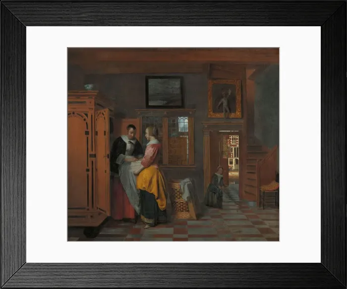 Framed Print : Interior with Women beside a Linen Cupboard, 1663. Creator: Pieter de Hooch Framed Print : Interior with Women beside a Linen Cupboard, 1663. Creator: Pieter de Hooch