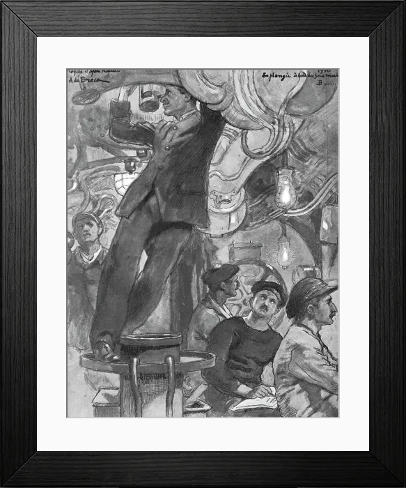 Framed Print : En plongee : le coup de periscope; le sous-marin fuit, apres avoir attaque, 1916. Creator: Alexis De Broca Framed Print : En plongee : le coup de periscope; le sous-marin fuit, apres avoir attaque, 1916. Creator: Alexis De Broca