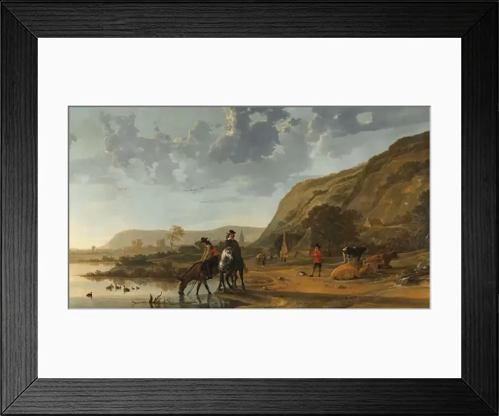 Framed Print : River Landscape with Riders, c.1653-1657. Creator: Aelbert Cuyp Framed Print : River Landscape with Riders, c.1653-1657. Creator: Aelbert Cuyp