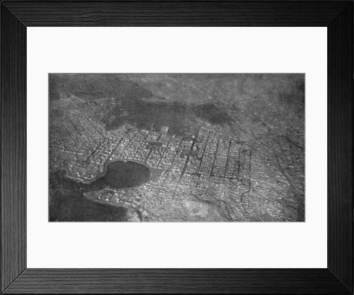 Framed Print : Athenes vue en avion; le Piree ; dans le port principal, vers le haut de la photographie... 1916. Creator: Unknown Framed Print : Athenes vue en avion; le Piree ; dans le port principal, vers le haut de la photographie... 1916. Creator: Unknown