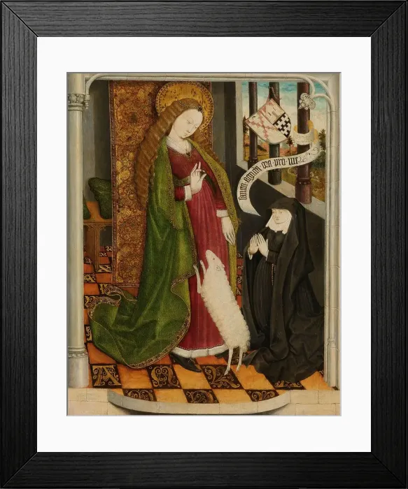 Framed Print : Geertruy Haeck Kneeling in Prayer before Saint Agnes, c.1465. Creator: Anon Framed Print : Geertruy Haeck Kneeling in Prayer before Saint Agnes, c.1465. Creator: Anon