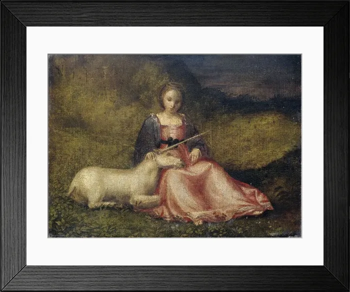 Framed Print : Woman with Unicorn, c.1510. Creator: Anon Framed Print : Woman with Unicorn, c.1510. Creator: Anon