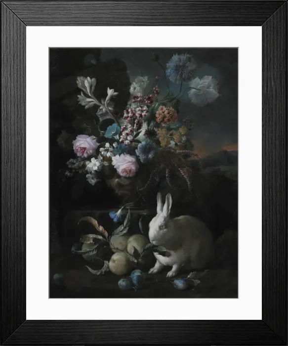 Framed Print : Flower Piece with Rabbit, 1673-1724. Creator: Franz Werner von Tamm Framed Print : Flower Piece with Rabbit, 1673-1724. Creator: Franz Werner von Tamm