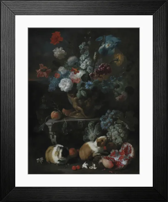 Framed Print : Flower Piece with Guinea Pigs, 1673-1724. Creator: Franz Werner von Tamm Framed Print : Flower Piece with Guinea Pigs, 1673-1724. Creator: Franz Werner von Tamm