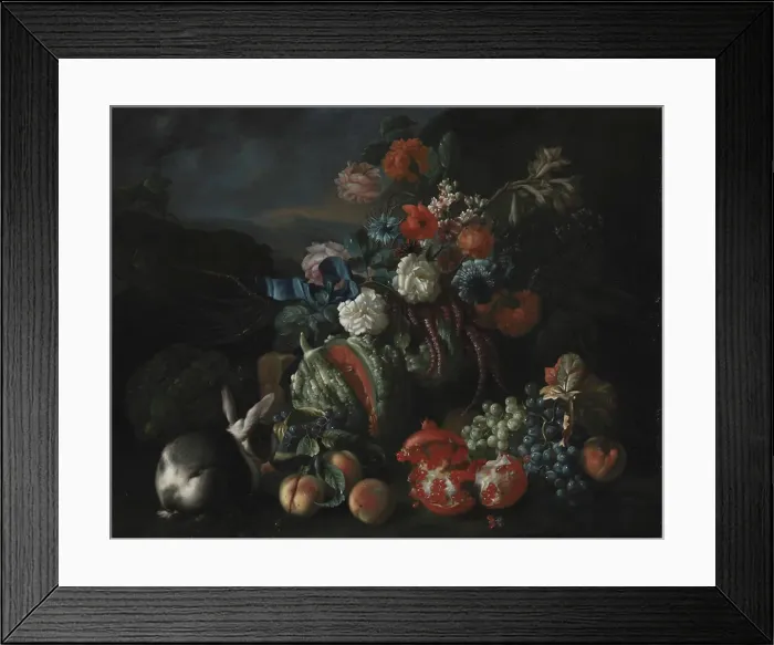 Framed Print : Stone Base with Flowers and Fruit, 1673-1724. Creator: Franz Werner von Tamm Framed Print : Stone Base with Flowers and Fruit, 1673-1724. Creator: Franz Werner von Tamm