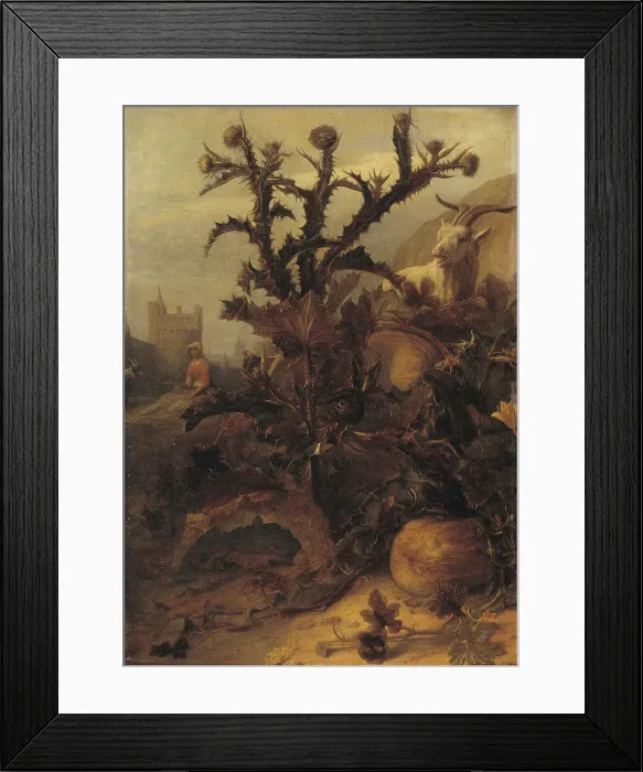 Framed Print : Thistle, Pumpkin and a Goat, 1675. Creator: Lambert Doomer Framed Print : Thistle, Pumpkin and a Goat, 1675. Creator: Lambert Doomer