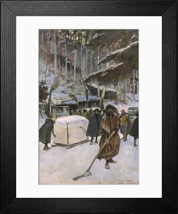 Framed Print : En Alsace; Arrivee de blesses, en traineau, au poste de secours, 1915. Creator: Unknown Framed Print : En Alsace; Arrivee de blesses, en traineau, au poste de secours, 1915. Creator: Unknown