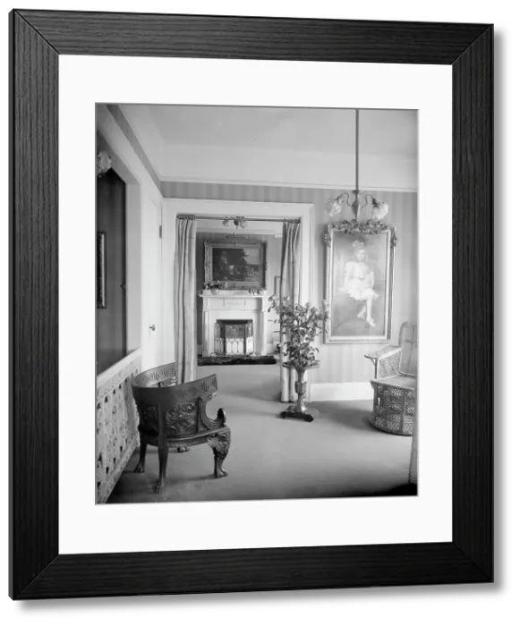 Framed Print : Room with painting of child, roses, and portiere, between 1900 and 1915. Creator: Unknown Framed Print : Room with painting of child, roses, and portiere, between 1900 and 1915. Creator: Unknown