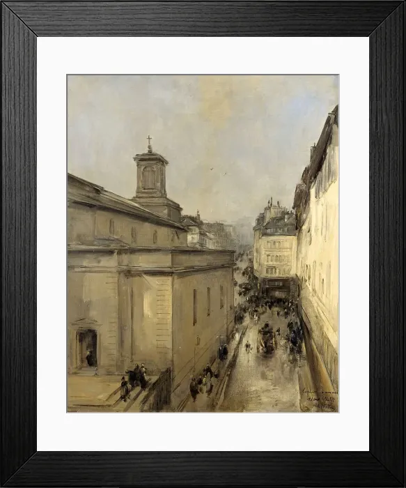 Framed Print : View of the Church of Notre Dame de Lorette and the Rue Fléchier, Paris, c.1860-c.1900. Creator: Antoine Vollon Framed Print : View of the Church of Notre Dame de Lorette and the Rue Fléchier, Paris, c.1860-c.1900. Creator: Antoine Vollon