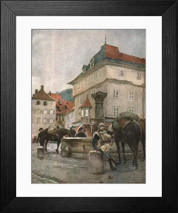 Framed Print : Un fontaine a Thann, 1915. Creator: Francois Flameng