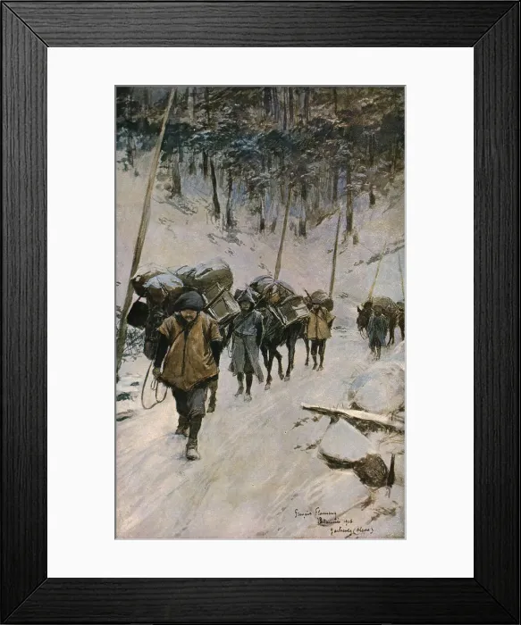 Framed Print : Convoyeurs dans la foret, 1916. Creator: Francois Flameng Framed Print : Convoyeurs dans la foret, 1916. Creator: Francois Flameng
